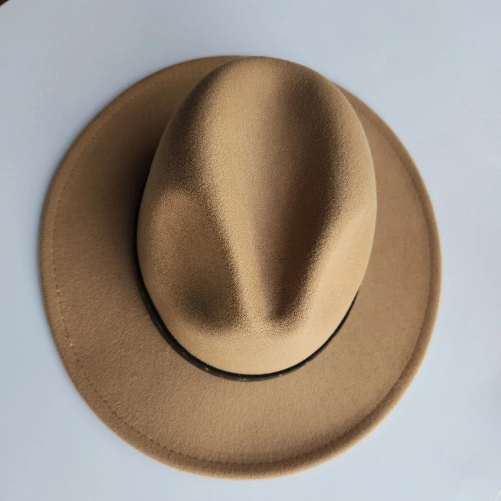 Boho Rancher Tan Fedora Hat Wide Brim Star Band Wool Blend Style FY012 Unisex - Picture 3 of 8